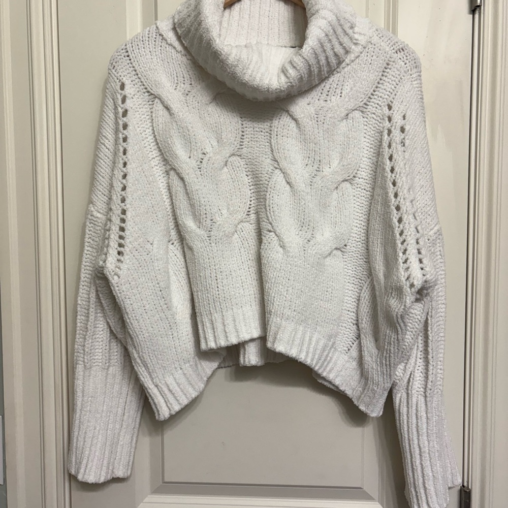 Cozy White Cable Knit Turtleneck Sweater